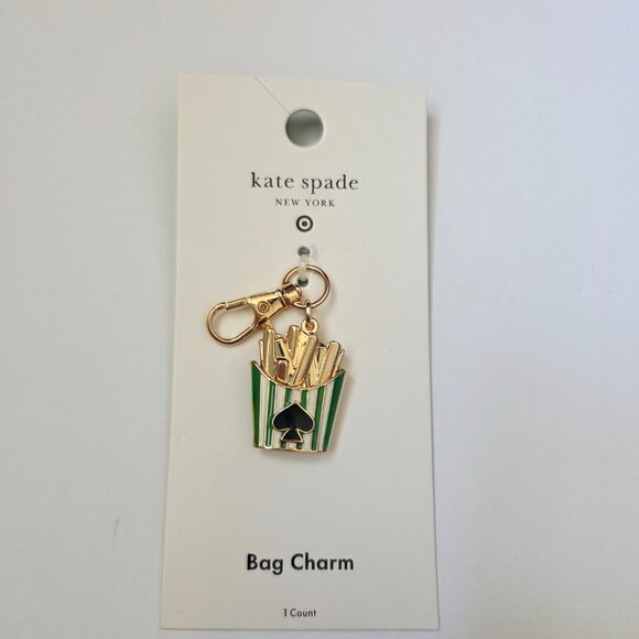 NEW KATE SPADE New York X TARGET French Fry Bag Charm Keychain Gold Black Green - Picture 1 of 7